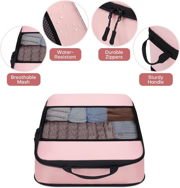 6 PCS Set Compression Packing Cubes for Travel, Lightweight Travel Packing Organizer Bags Travel Essentials for Carry On, Suitcase, Travel Bags, Home Closet - Pink - Image 4