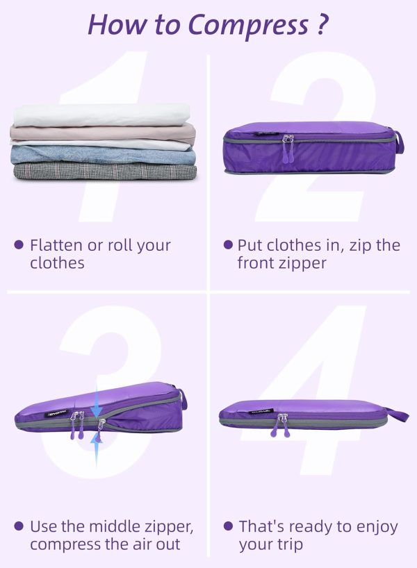 Bagail Ultralight Packing Cubes 7 Set, 3 Compression Packing Cubes 3 Packing Organizers with 1 Shoe Bag - Image 5