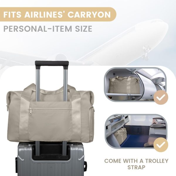 ETRONIK Foldable Travel Bag for Women Men, Gym Bag with Shoe Compartment, Carry On Duffle Bag for Personal Item, Weekender Overnight Tote Bag for Sports, Water Resistant Travel Bag for Travel, Khaki - Image 3