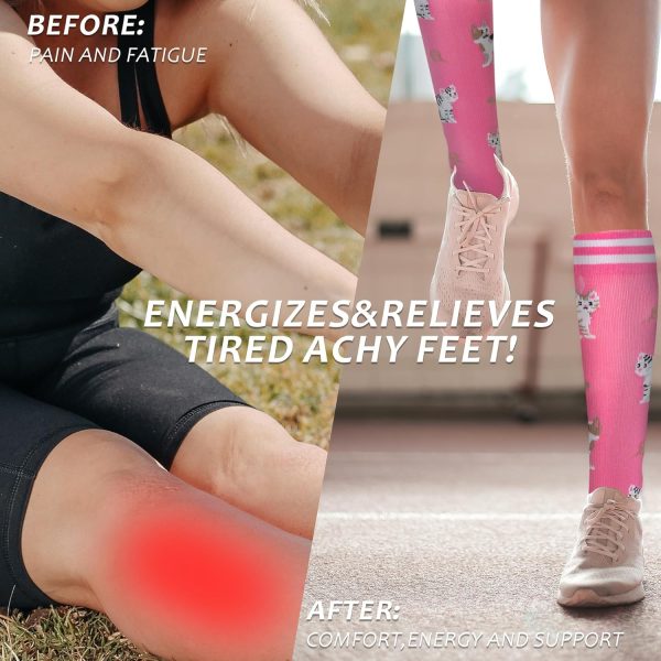 Compression Socks Women Men 6 Pairs, Knee High Best Support Circulation Socks for Running, Travel, Flight, Nurse - Image 4