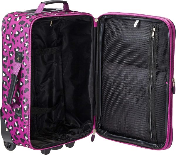 Rockland Fashion Softside Upright Luggage Set, Expandable,Telescopic Handle,Wheel, Purple Leopard, 2-Piece (14/19) - Image 5